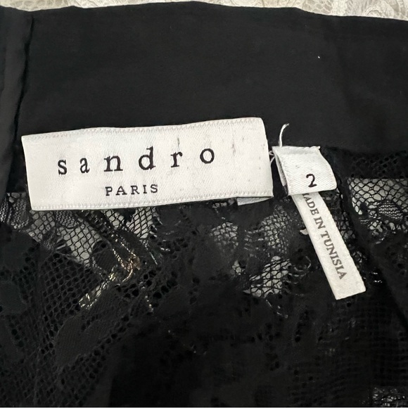 Sandro Rozen Short Sleeve Guipure Lace Mini Dress In Black/Ecru - Picture 12 of 15